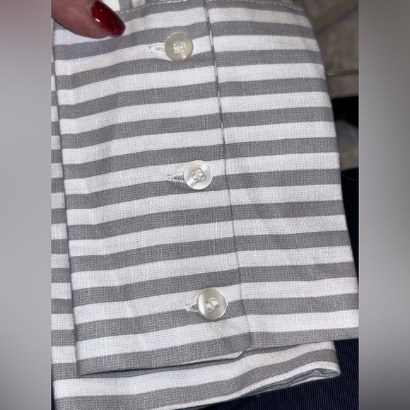 2 piece PLT Prettylittlething grey white woven cotton flax wide leg drawstring 8 - Picture 12 of 13